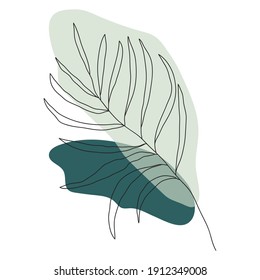 Palm leaf line art. Contour drawing. Minimalism art. Modern decor. Wall art.