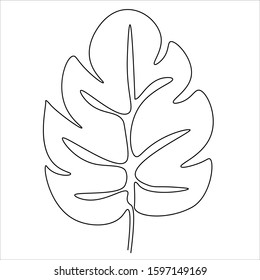 Palm leaf line drawing vector. Isolated icon. Tree Leaves. Design linear artwork element. Flat design. one-line object.