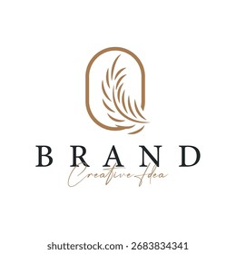 Palm leaf logo design concept line simple minimalist elegant tropical plants, icon symbol template design
