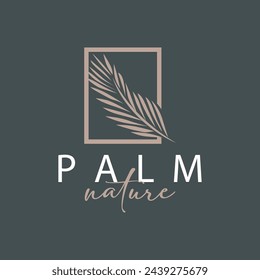 Palm Leaf Logo Design Vector Simple Minimalist Symbol Illustration Template