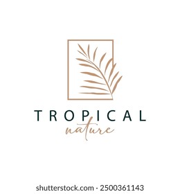 Palm Leaf Logo Design Vector Simple Minimalist Symbol Illustration Template