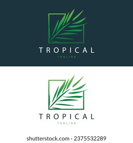 Palm Leaf Logo, Green Plant Design Vector Illustration Template