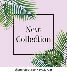 Palm Leaf. New Collection Poster.  Web Banner Or Poster For E-commerce, On-line Cosmetics Shop, Fashion & Beauty Shop, Store. Vector_illustration