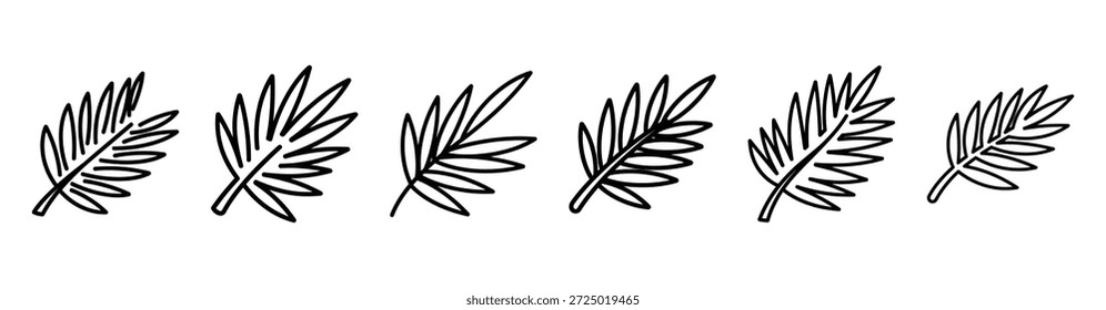 Palmenblatt mit Illustration zur Linienkunst einzeln auf weißem Hintergrund von Palmsonntagssymbolen