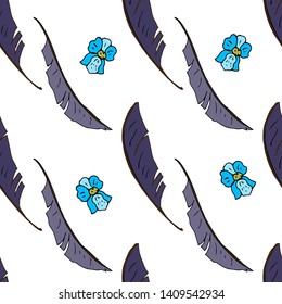 Palm leaf and orchids. Seamless pattern. Vector illustration.