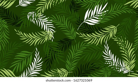 Palm leaf pattern. Green tropical leaves wallpapers. Exotic tree plants background. Summer botanical vector seamless texture
