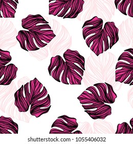 Palm Leaf Pink Color Pattern ,Seamless Illustration 