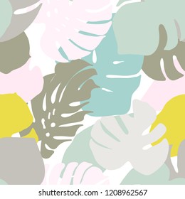 Palm Leaf Seamless Background. Monstera leaf vector pattern