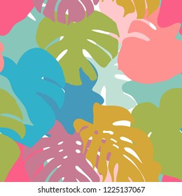 Palm Leaf Seamless Background. Monstera leaf vector pattern