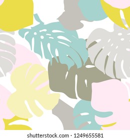 Palm Leaf Seamless Background. Monstera leaf vector pattern