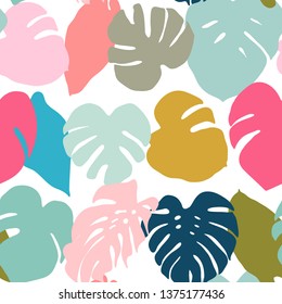 Palm Leaf Seamless Background. Monstera leaf vector pattern
