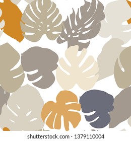 Palm Leaf Seamless Background. Monstera leaf vector pattern
