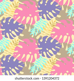 Palm Leaf Seamless Background. Monstera leaf vector pattern