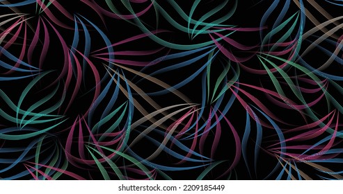 Palm leaf seamless patterns vector type. Hand Drawn multicolor geometric lines for trendy fashion styles, prints on fabrics, and textiles. 