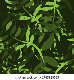 palm leaf seamless vector pattern, military green print, rainforest