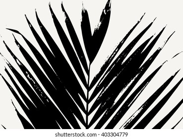 Palm leaf silhouette in black on cream background. Modern poster, card, flyer, t-shirt, apparel design.