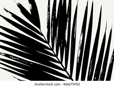 Palm leaf silhouette in black on cream background. Modern poster, card, flyer, t-shirt, apparel design.