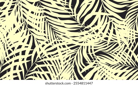 Palm leaf silhouette in jungle style. Botanical Wall Art Vector Abstract art design for wall print.