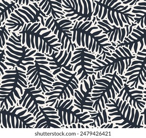 Palm leaf silhouette seamless pattern. black floral leaves geometric pattern on white background. leave silhouette summer pattern