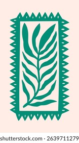 Palm leaf stamp, hand drawn summer doodle print. Beach, marine and Mediterranean vibes. Retro postcard-style clipart in coastal, naive, minimal design. Perfect for travel, fashion, and decor.