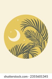 Palm leaf in the starry sky wall art illustration poster