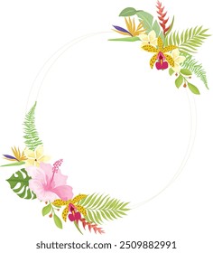 Marco de hojas de palma y flores tropicales