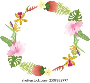 Palm Leaf and Tropical Flowers Frame