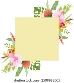 Palm Leaf and Tropical Flowers Frame