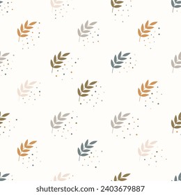 Palm leaf vector background. Seamless pattern with boho leaves. Vector floral background in trendy minimalistic style. Botanical seamless pattern. Mod