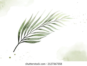 Palm leaf watercolor painting vector isolated on white background. Suitable for Wedding Invitation, save the date, wall decorate, or greeting card.