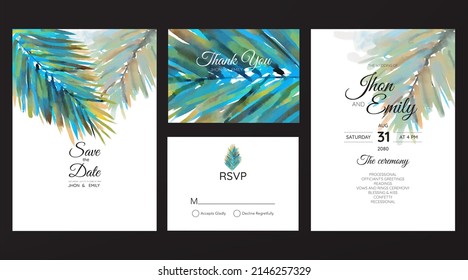 palm leaf watercolour wedding invitation
