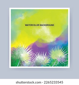 Palm leaf wiith watercolor background for childern book, social media post