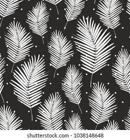 Palm Leafs dots blac white vector semless pattern