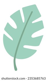 Palm leave vector pastel green color. Palm tree leave, monstera tropical plant vector illustration.