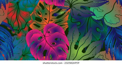 Palm leaves. Abstract tropical vector seamless pattern. Cartoon style. For design, fabric, print, clothing, wallpaper, paper.