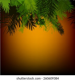 Palm leaves against the sunset. Vector