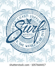 palm leaves background and surf logo design.vector