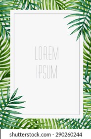 Palm leaves background. Tropical greeting card.