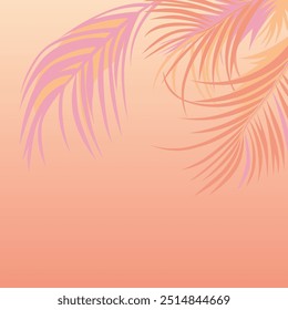 Palm leaves background vector illustration, Peach fuzz color of the year 2024. Abstract and flat style background, tropical summer plants and leaves