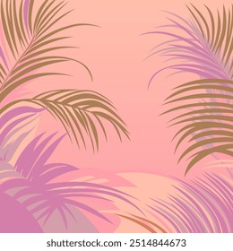 Palm leaves background vector illustration, Peach fuzz color of the year 2024. Abstract and flat style background, tropical summer plants and leaves