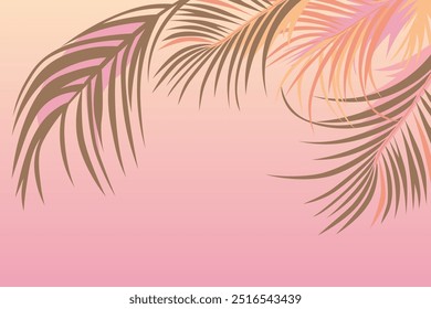 Palm leaves background vector illustration, Peach fuzz color. Abstract and flat style background, tropical summer plants and leaves