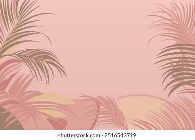 Hojas de palma de fondo de Ilustración vectorial, color rosa y neutro. Fondo de estilo Abstractas y plano, plantas y hojas tropicales de verano