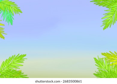 palm leaves with a beach background in summer
