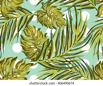 Palm leaves. Beautiful seamless vector floral jungle pattern background