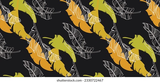 Palm leaves branches exotic Hawaii pattern. Tropical banana tree seamless floral design. Bright background with jungle plants. Vector exotic pattern. Hawaiian picture for textile and fabric. Aloha.