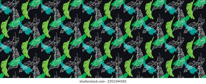 Palm leaves branches exotic Hawaii pattern. Tropical banana tree seamless floral design. Bright background with jungle plants. Vector exotic pattern. Hawaiian picture for textile and fabric. Aloha.