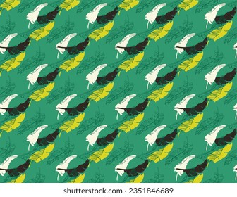 Palm leaves branches exotic Hawaii pattern. Tropical banana tree seamless floral design. Bright background with jungle plants. Vector exotic pattern. Hawaiian picture for textile and fabric. Aloha.