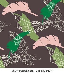 Palm leaves branches exotic Hawaii pattern. Tropical banana tree seamless floral design. Bright background with jungle plants. Vector exotic pattern. Hawaiian picture for textile and fabric. Aloha.