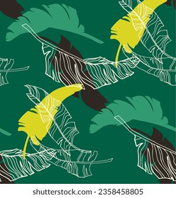 Palm leaves branches exotic Hawaii pattern. Tropical banana tree seamless floral design. Bright background with jungle plants. Vector exotic pattern. Hawaiian picture for textile and fabric. Aloha.