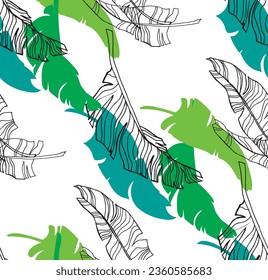Palm leaves branches exotic Hawaii pattern. Tropical banana tree seamless floral design. Bright background with jungle plants. Vector exotic pattern. Hawaiian picture for textile and fabric. Aloha.